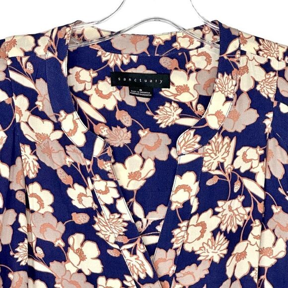 Sanctuary blue floral flutter short sleeve button up blouse Sz Small - Picture 7 of 13